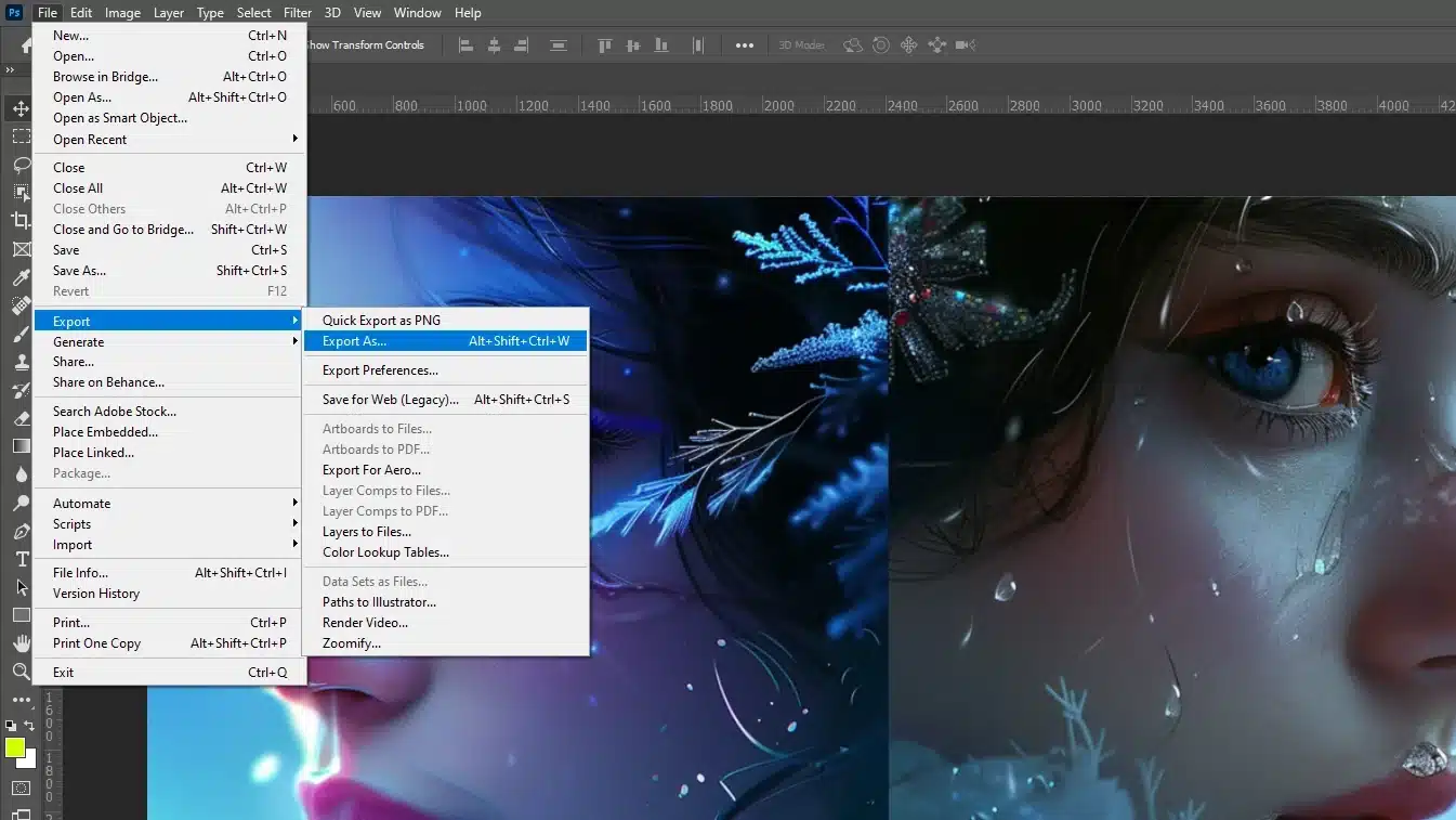 Photoshop export options for optimizing images for the web