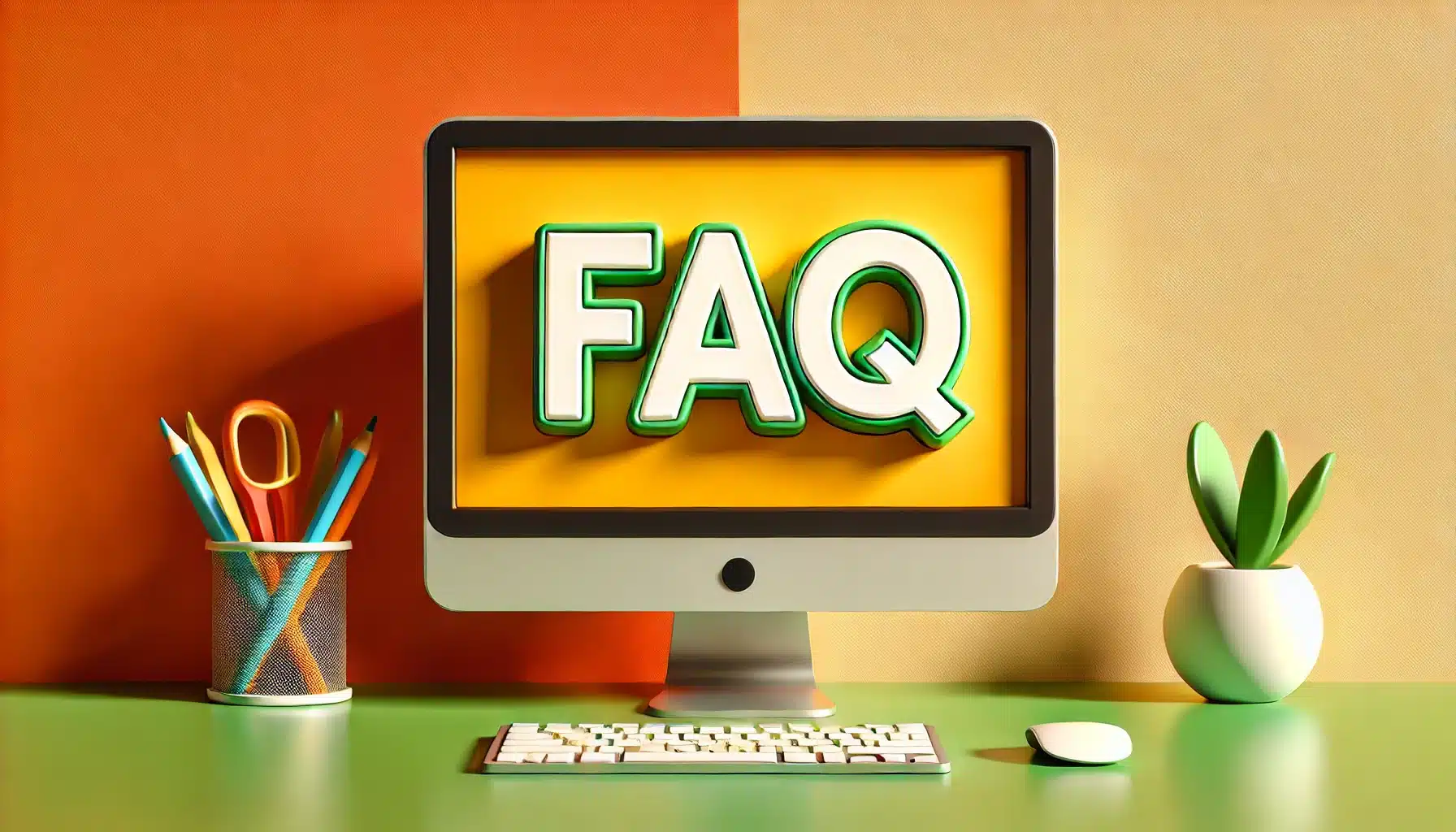 Computer screen displaying the word FAQ.