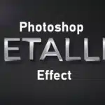 Photoshop metallic effect tutorial showcasing a 3D metallic text design