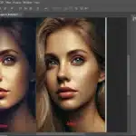 Before and after comparison of a woman's face showing shadow removal using Photoshop. By using method of Fixing Shadows in Photoshop and following Photoshop Shadow Removal Tutorial you can get these results.