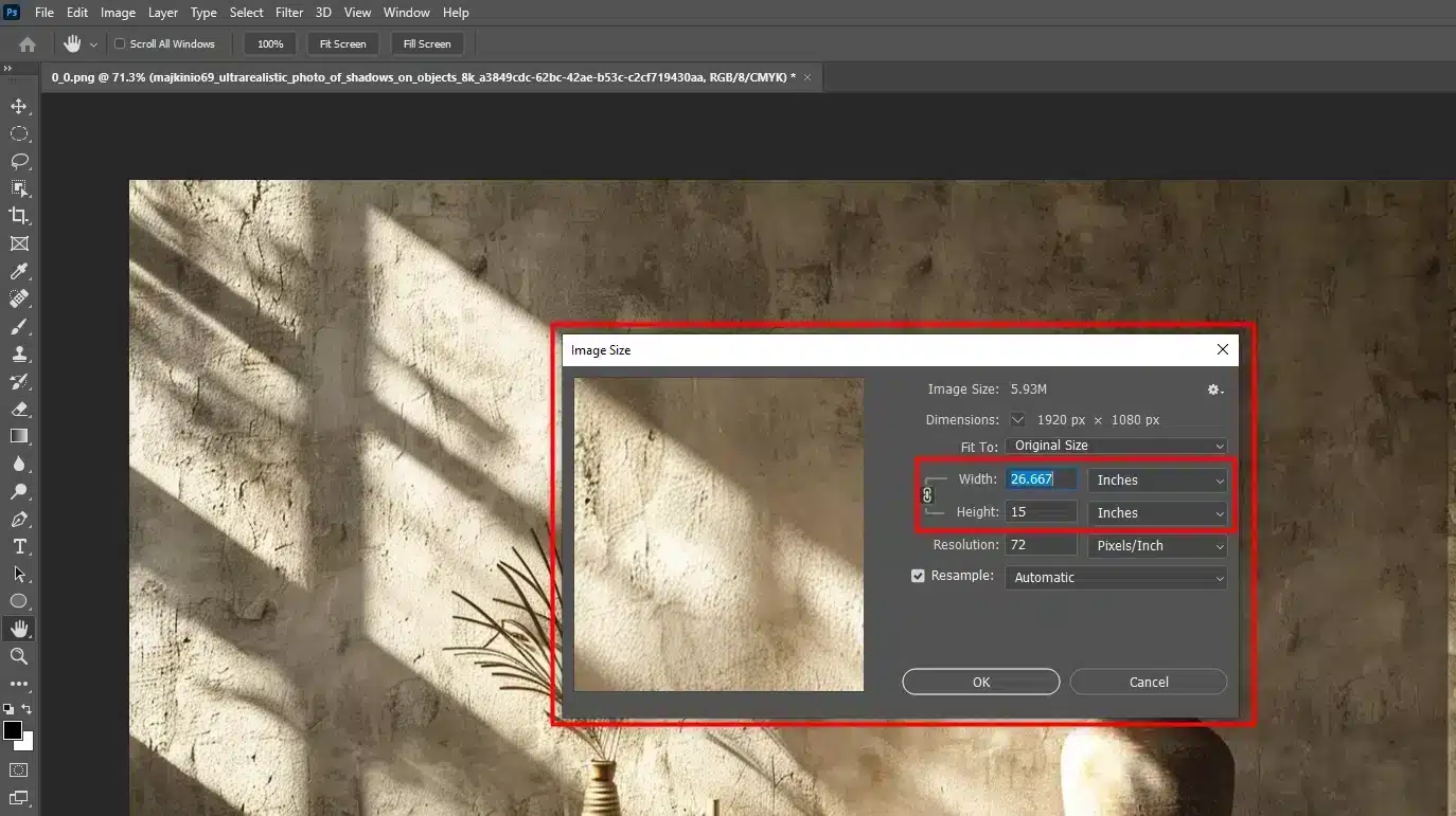 Photoshop Image Size dialog box showing options to resize for web optimization