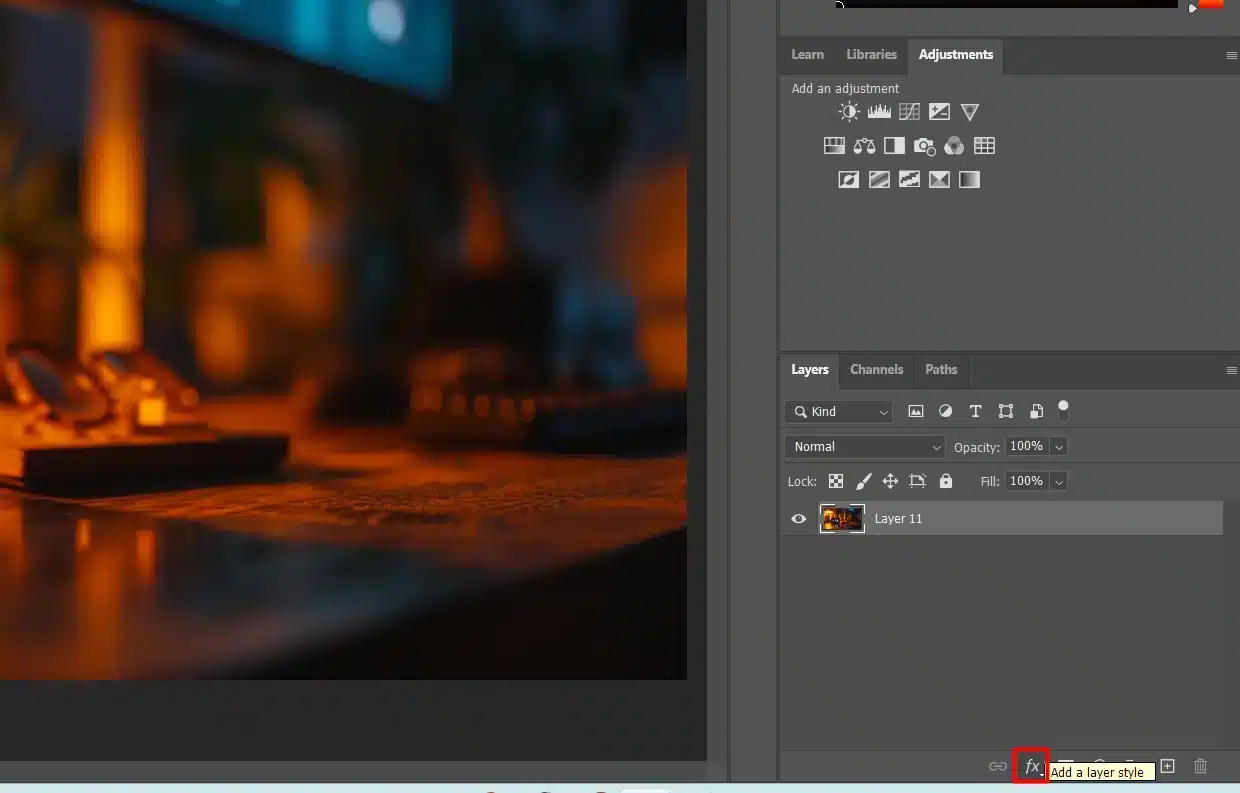 Photoshop interface showing the option to add a layer style