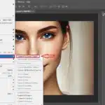 Photoshop interface showing how to convert a layer to a smart object, with a close-up of a woman's face in the background.