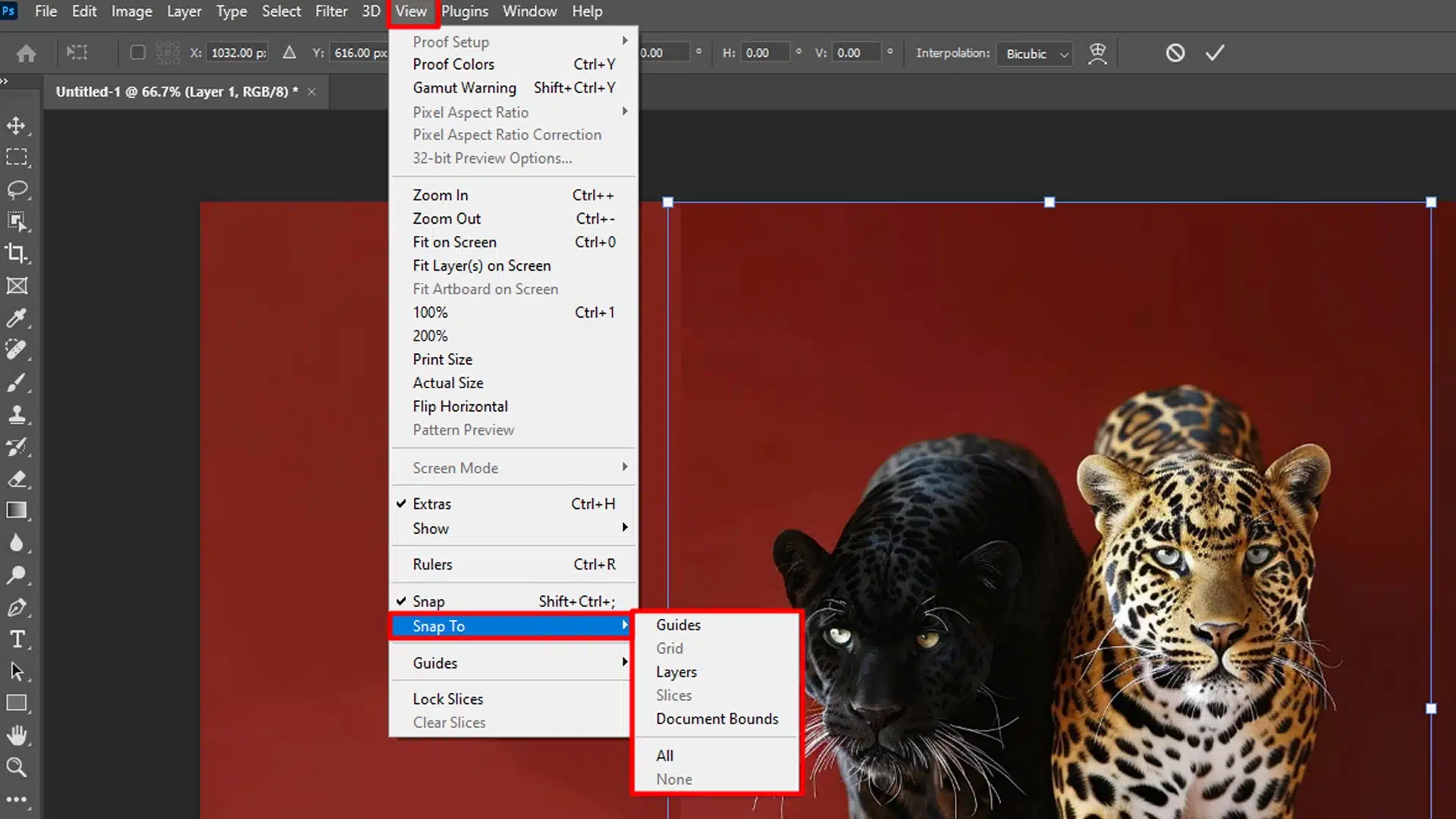 Using guides for precise alignment in Photoshop.