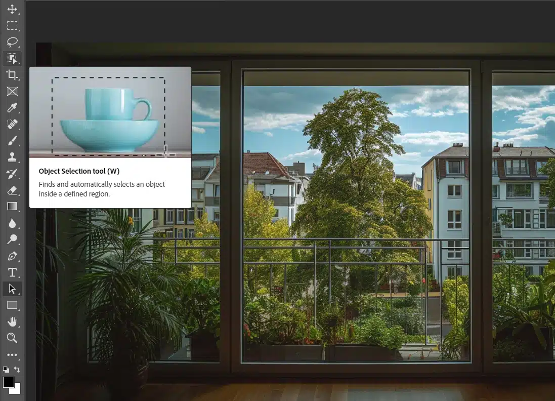 Photoshop interface with the Object Selection tool highlighted