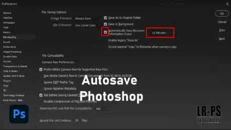 Autosave settings in Photoshop preferences