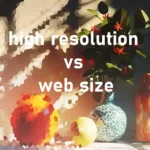 A digital image comparing high resolution versus web size. The left side of the image is pixelated, representing low resolution, while the right side is clear, depicting high resolution.