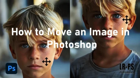 Blonde boy's image being moved in Photoshop, illustrating how to move an image in Photoshop