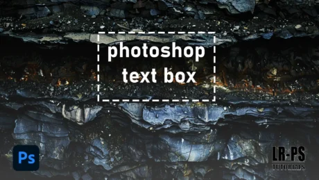 Abstract dark layered texture with 'Photoshop Text Box' text overlay in a dashed rectangle