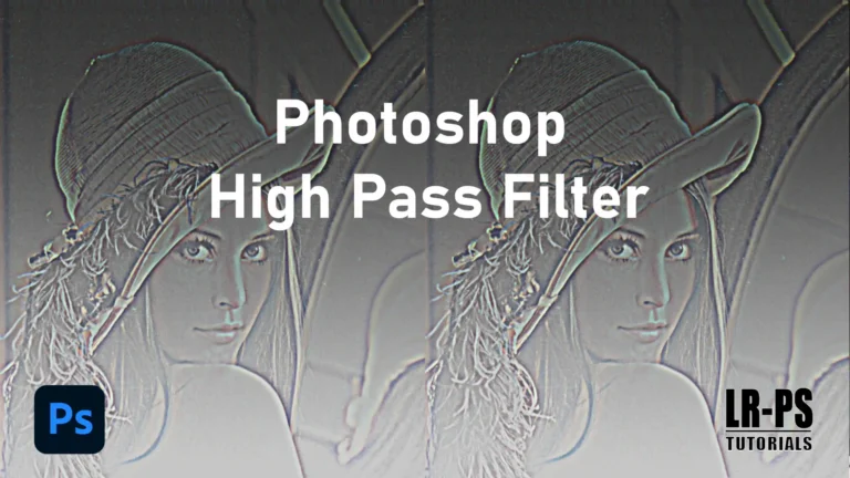 A graphic with text overlay that reads “Photoshop High Pass Filter” with the last word obscured by two gray rectangular shapes. The background appears to be an embossed or filtered image of a person, but specific details are not clear due to the editing. Icons for Photoshop (Ps) and references to tutorials are also visible.