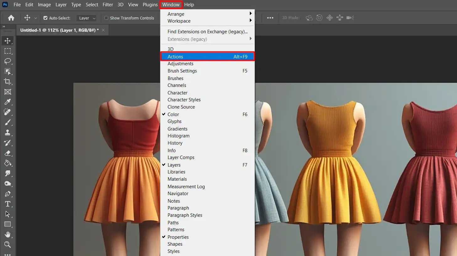 Photoshop Actions Window Menu Selection