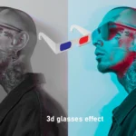 A portrait showcasing the 3D Glasses Effect, with one side in grayscale and the other in red-blue overlays, emphasizing the iconic 3D look.