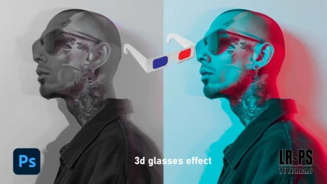 A portrait showcasing the 3D Glasses Effect, with one side in grayscale and the other in red-blue overlays, emphasizing the iconic 3D look.