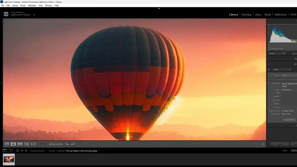 Screenshot of Adobe Lightroom interface with the Lasso Tool, Polygonal Lasso Tool, and Magnetic Lasso Tool options highlighted, featuring a colorful hot air balloon.