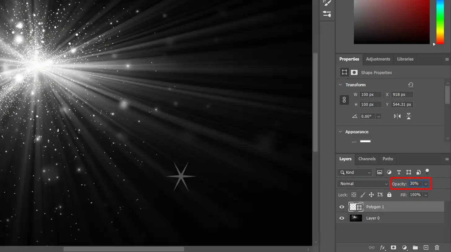 Interface showing the Layers panel with opacity adjustment highlighted