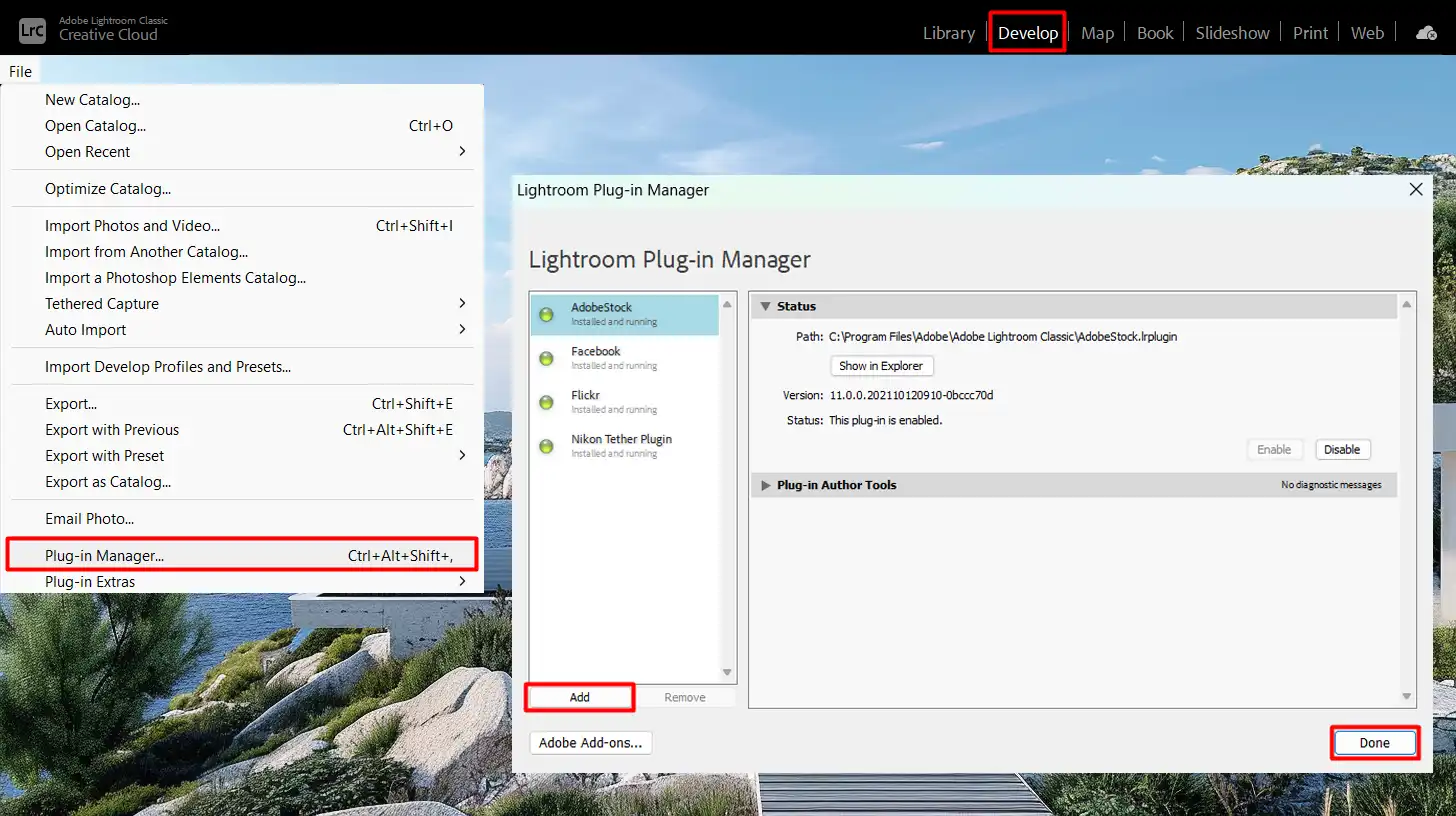 LR Plugin Manager window for configuring basic editing preset mechanization