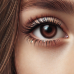 Close-up of a human eye with detailed eyelashes and iris, demonstrating image sharpness achieved through Photoshop's Unsharp Mask filter.