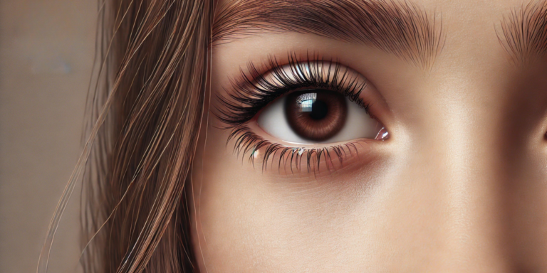 Close-up of a human eye with detailed eyelashes and iris, demonstrating image sharpness achieved through Photoshop's Unsharp Mask filter.