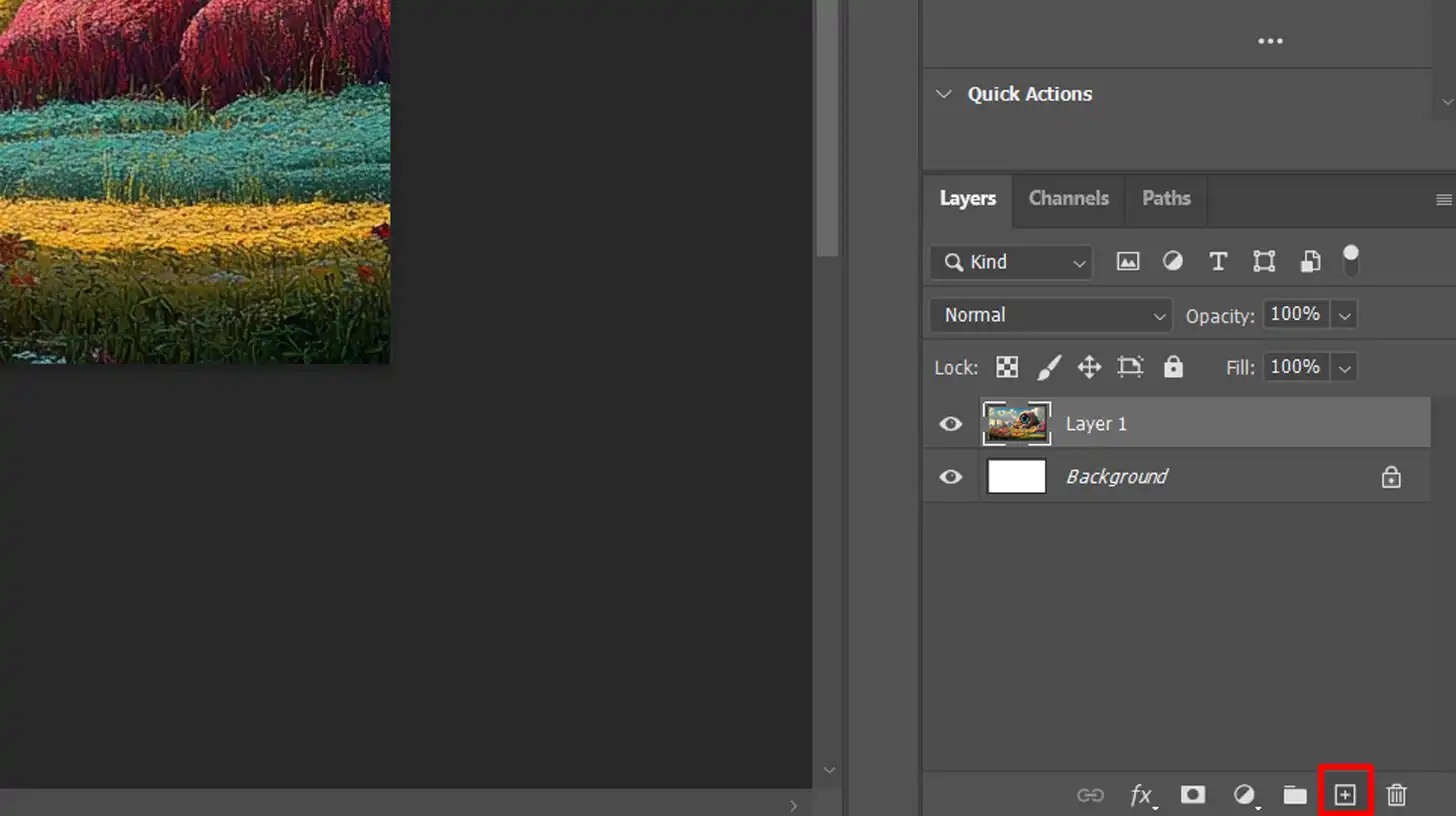 Photoshop interface showing the creation of a new background layer.