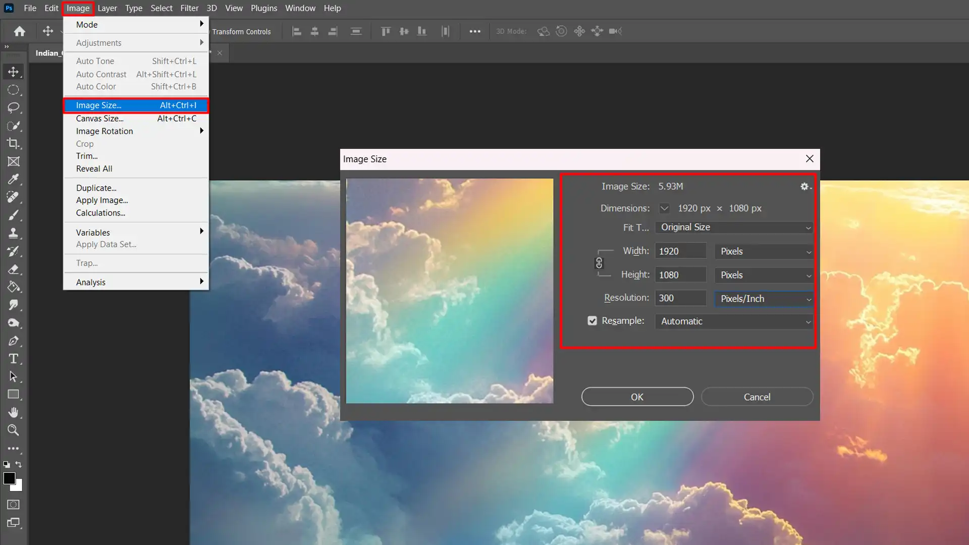 A collage of screenshots from Photoshop illustrating various aspects of image resizing and export settings, with a detailed diagram explaining screen resolution and pixel dimensions, including a specific focus on 72 pixels per inch.