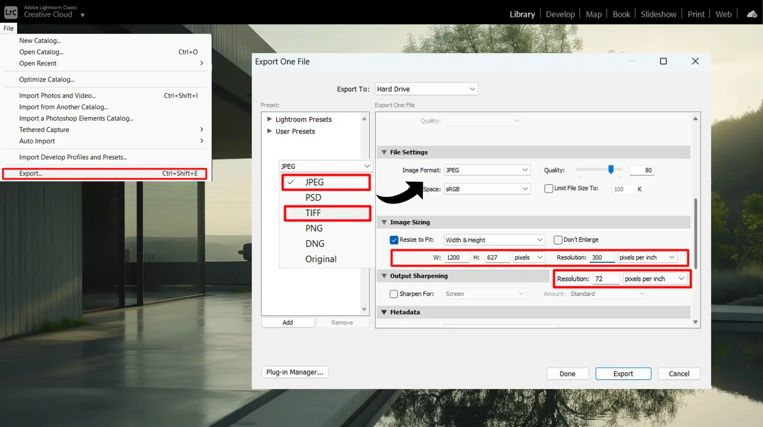 Output prefreneces comparison for print and web in LR