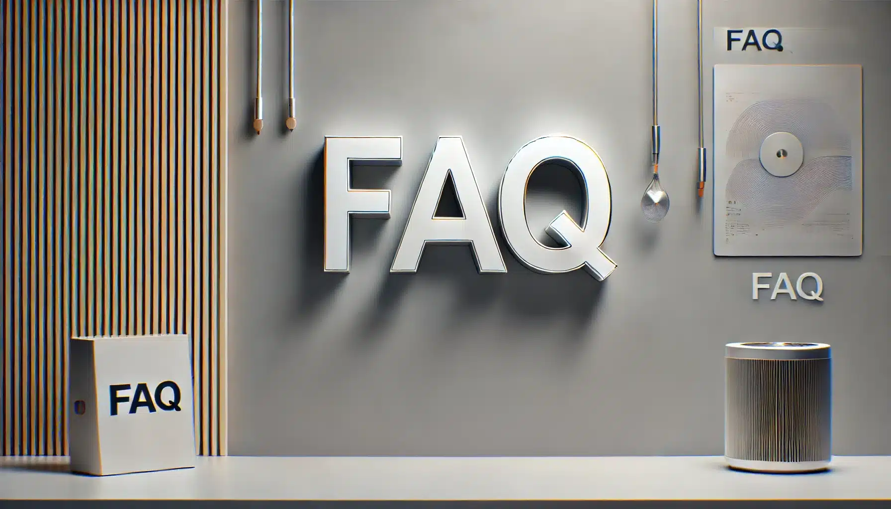 Professional design with the word FAQ prominently displayed in film strips photo collage