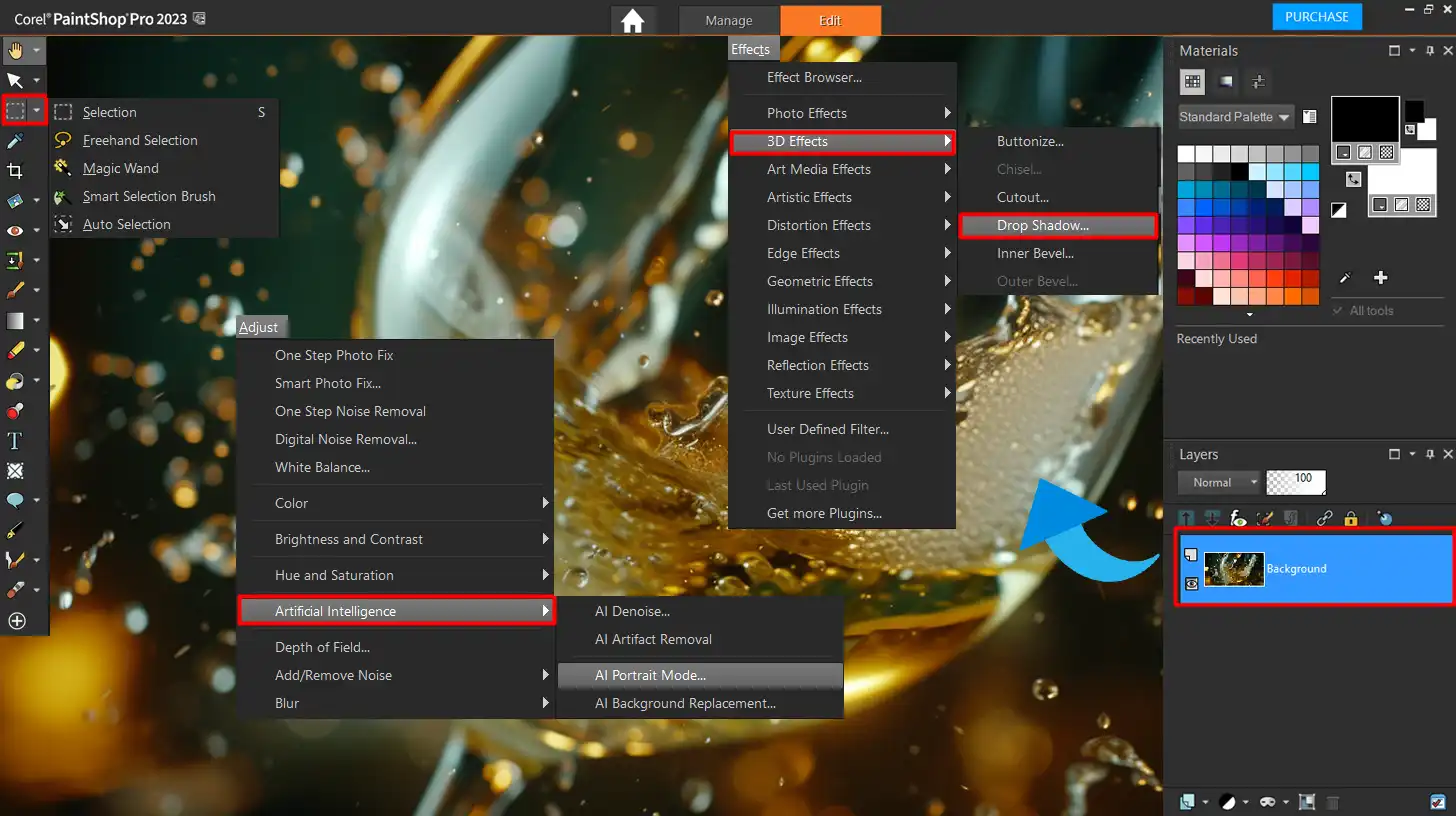 Layer styles, selection tools, and AI enhancements in PaintShop Pro