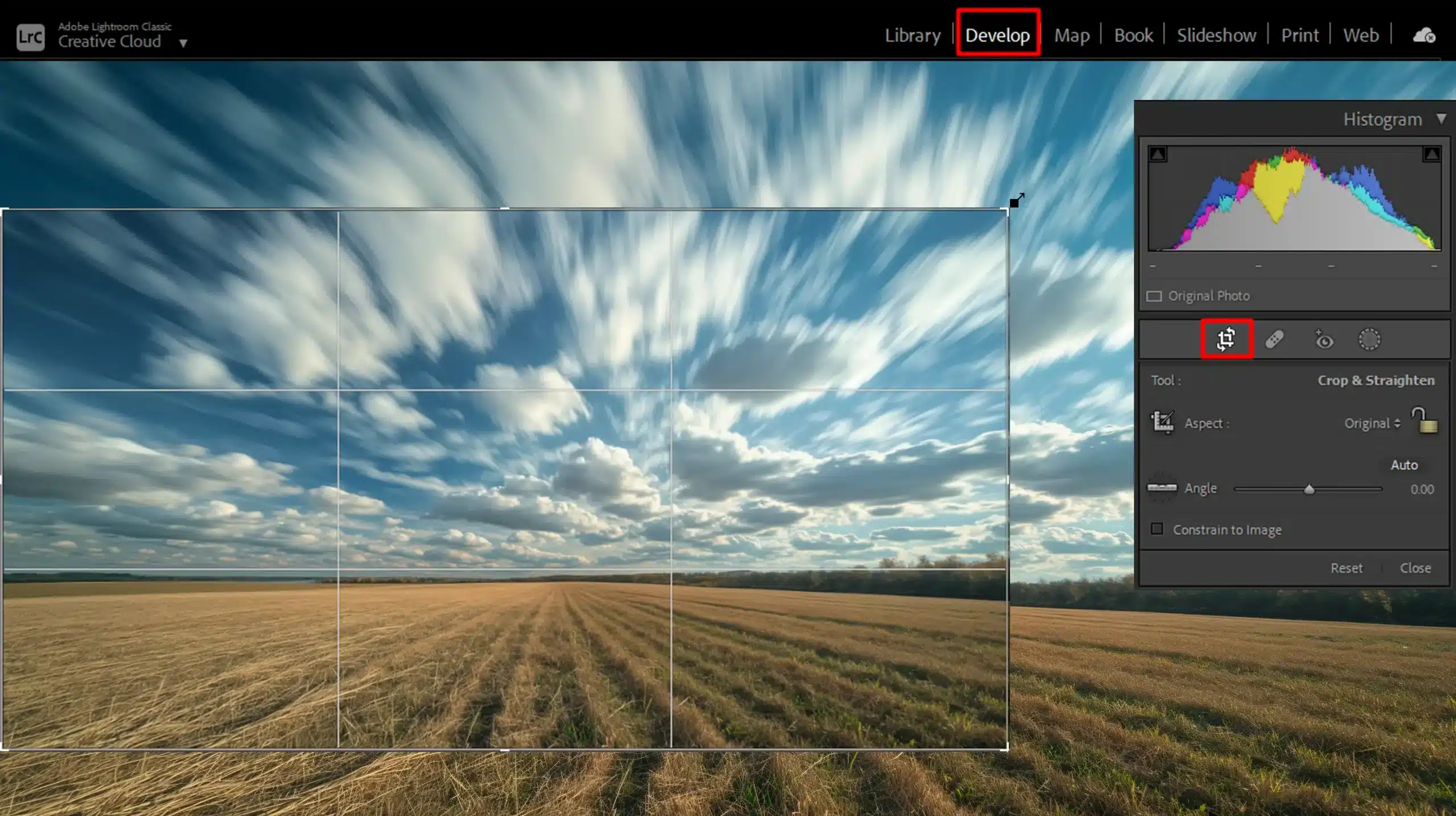 Fine-tuning the Lightroom crop landscape to portrait orientation