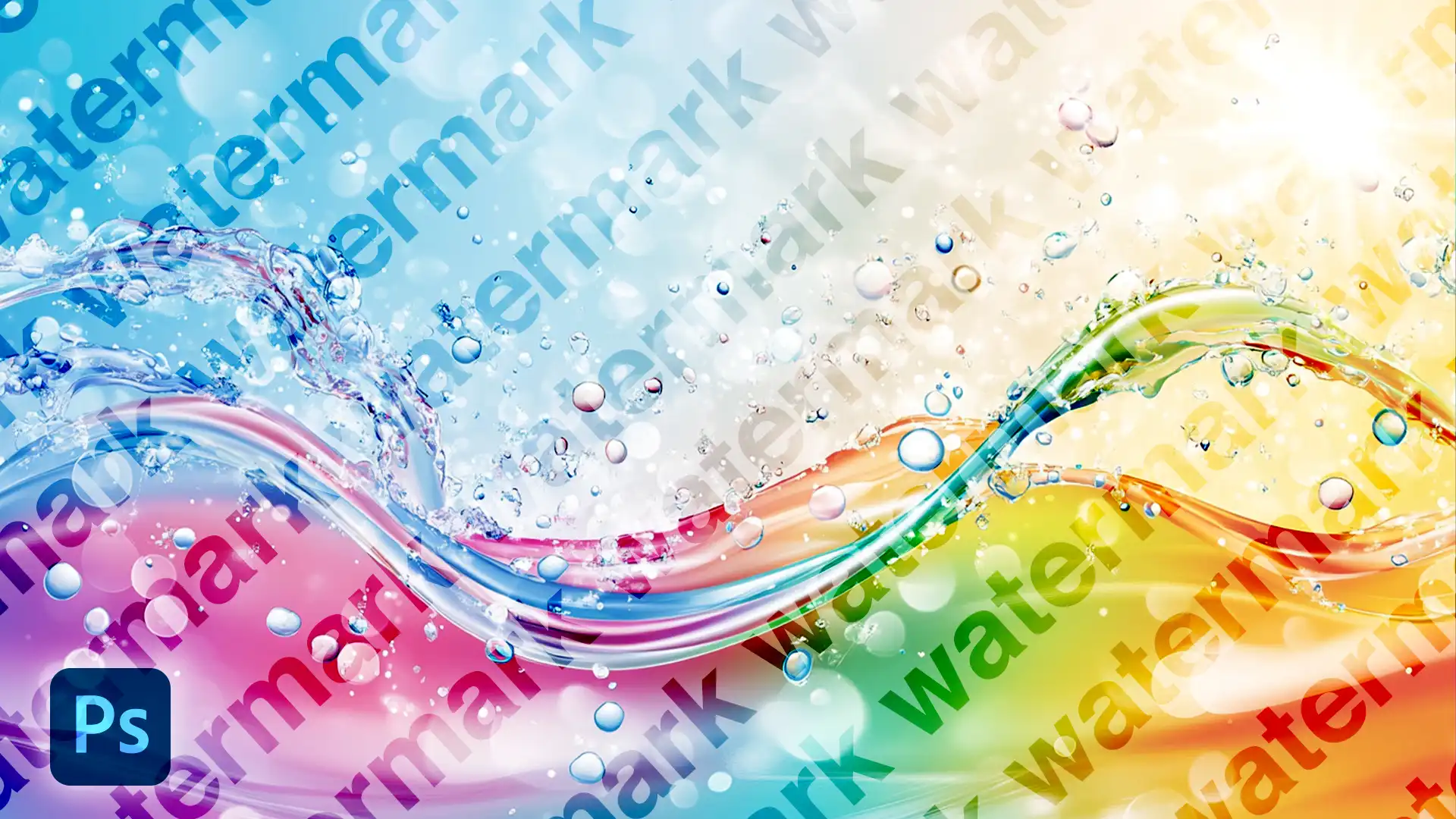 Watermark in Photoshop applied over a colorful and vibrant image to protect digital photos from unauthorized use.