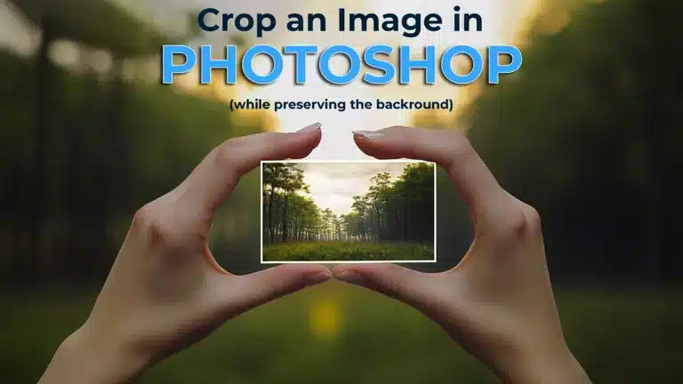 Hands holding a cropped image in a forest setting to demonstrate how to crop an image in Photoshop while preserving the background.