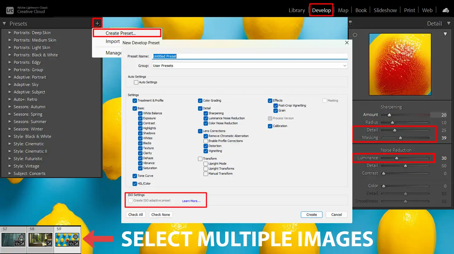 LR's Detail Panel with the Grain Smoothness sliders for reducing grain and improving image quality