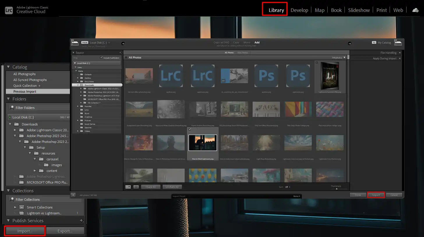 Importing photos in Adobe Lightroom