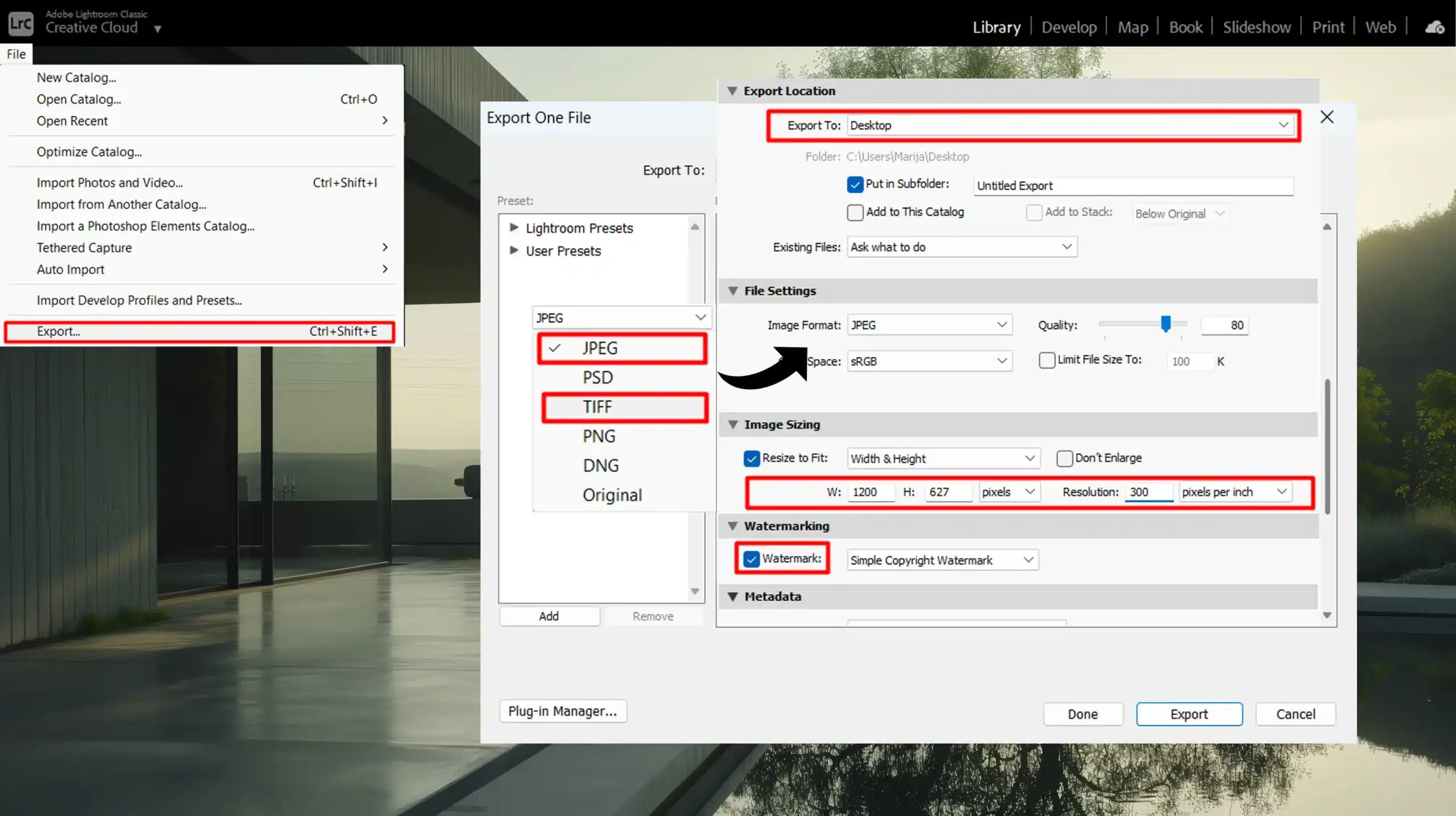 Export settings for LinkedIn and client deliverables in Lightroom