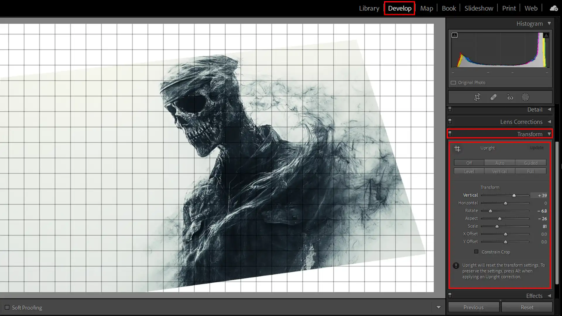 Lightroom's crop tool in action, ensuring the aspect ratio is maintained during image cropping.