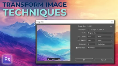 Transform image techniques in Photoshop, showing a user interface with image resizing options to enhance visual creativity and editing efficiency.