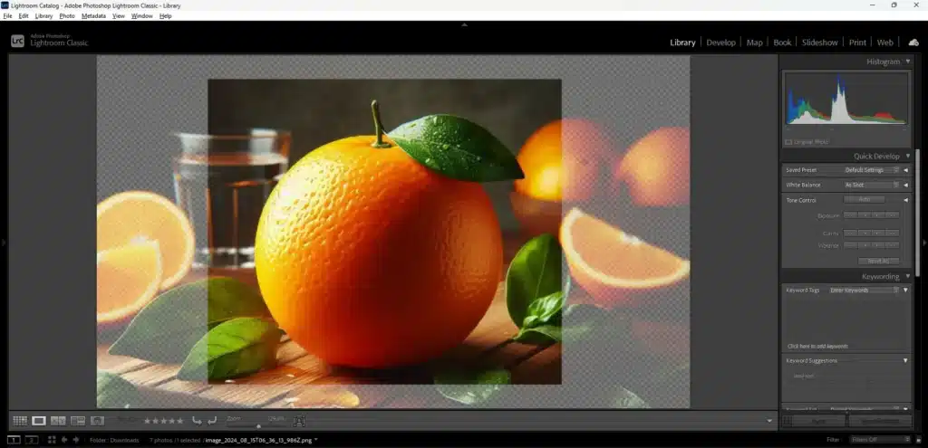 Screenshot showing the Rectangle Select Mode in Lightroom being used to isolate an orange from the background for precise editing.