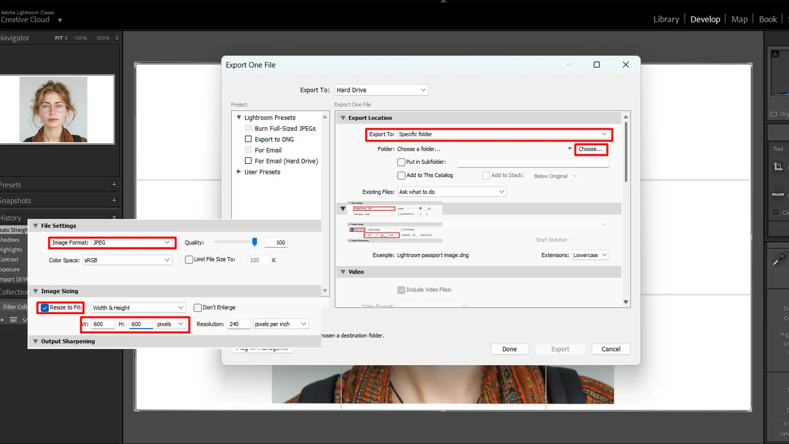 Step-by-step guide to export settings for passport photos