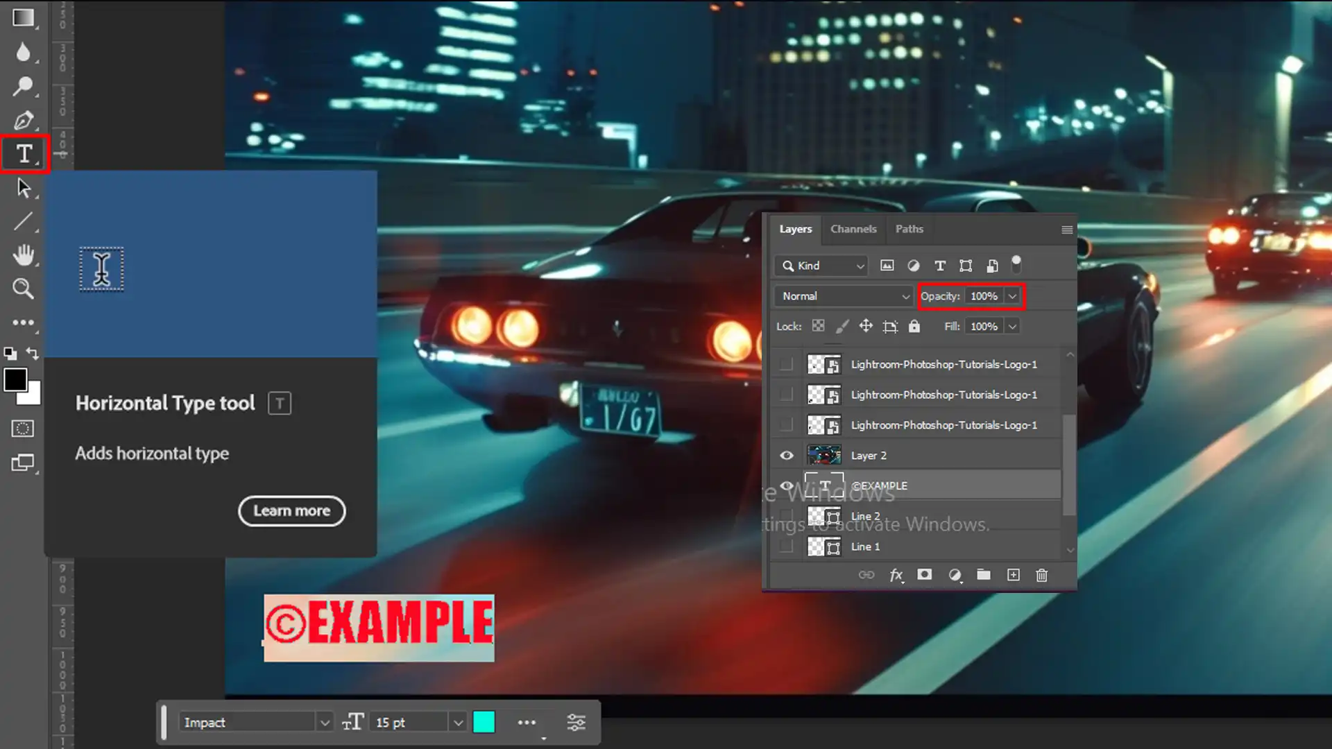 Step-by-step guide for adding a copyright watermark in Photoshop.