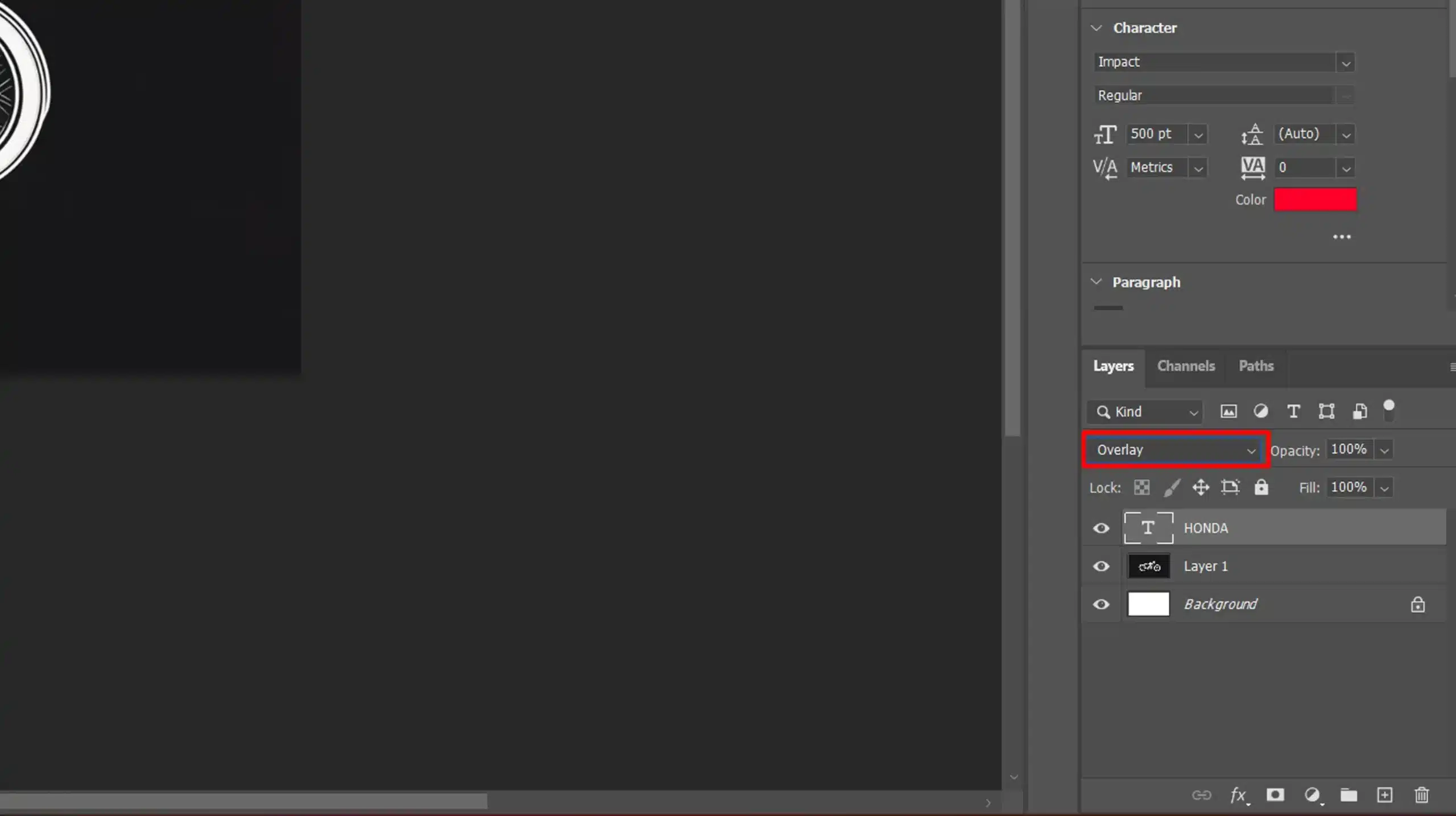 Photoshop interface displaying the process of selecting the 'Overlay' blend mode for incorporating highlights.