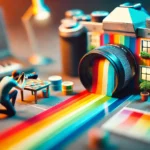 Photographer capturing an object from a distance with the tilt-shift effect in Lightroom, with the object in sharp focus and a blurred background creating a miniature effect.