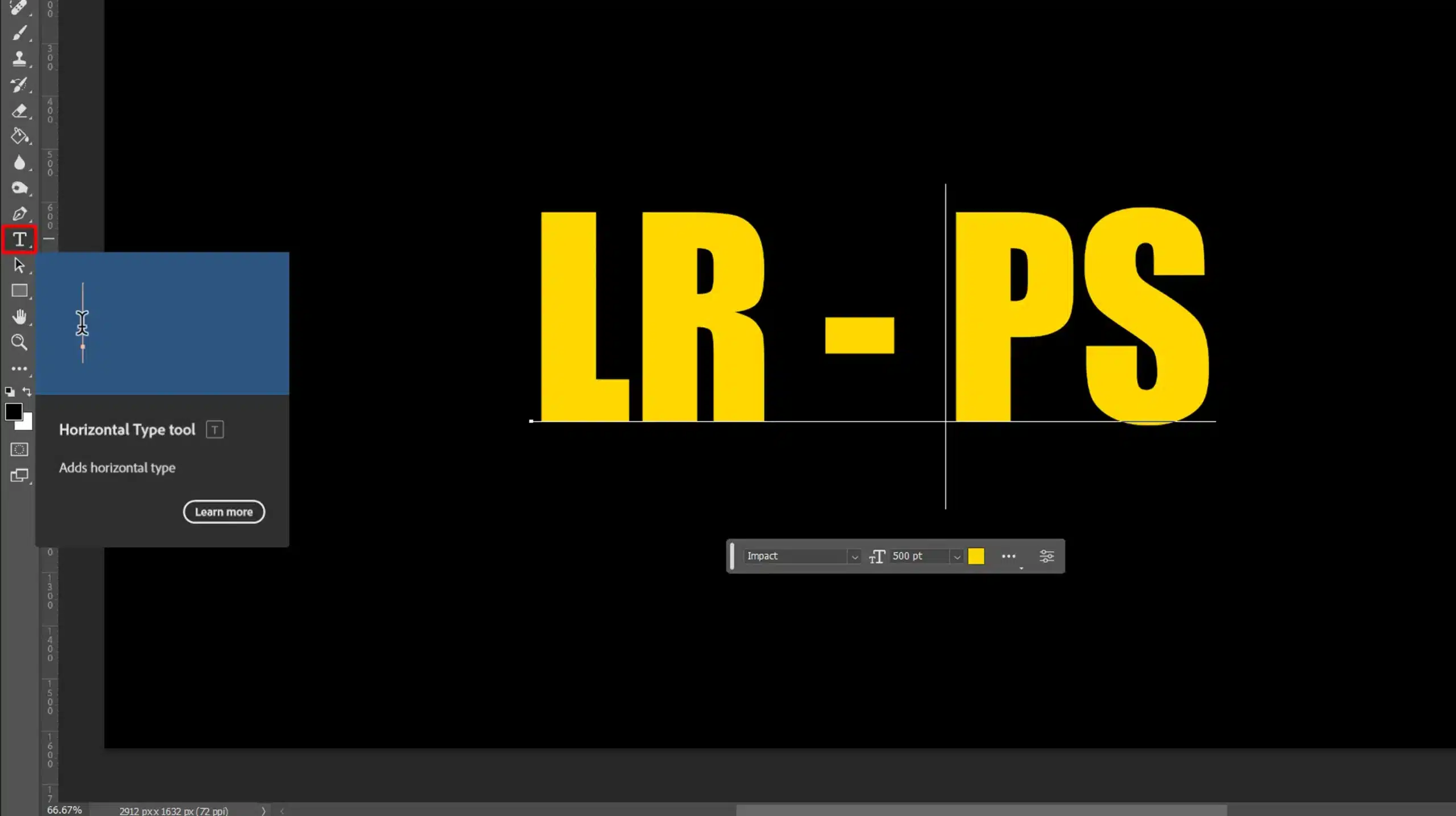 Photoshop interface showing the Horizontal Type tool selected,