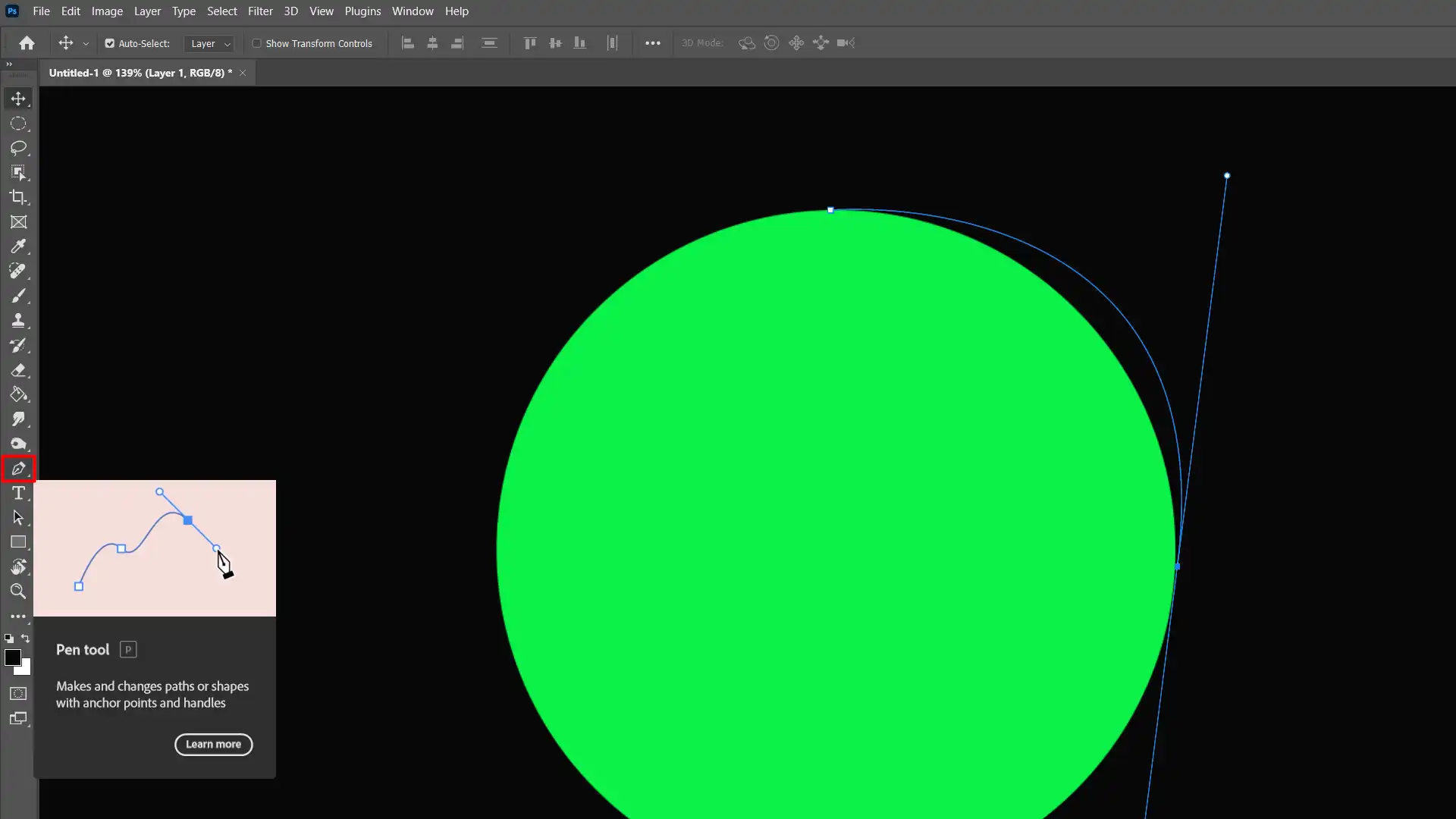 Photo of Photoshop demonstrating the use of the pen tool for precise shape modification, showing a shape with anchor points being adjusted