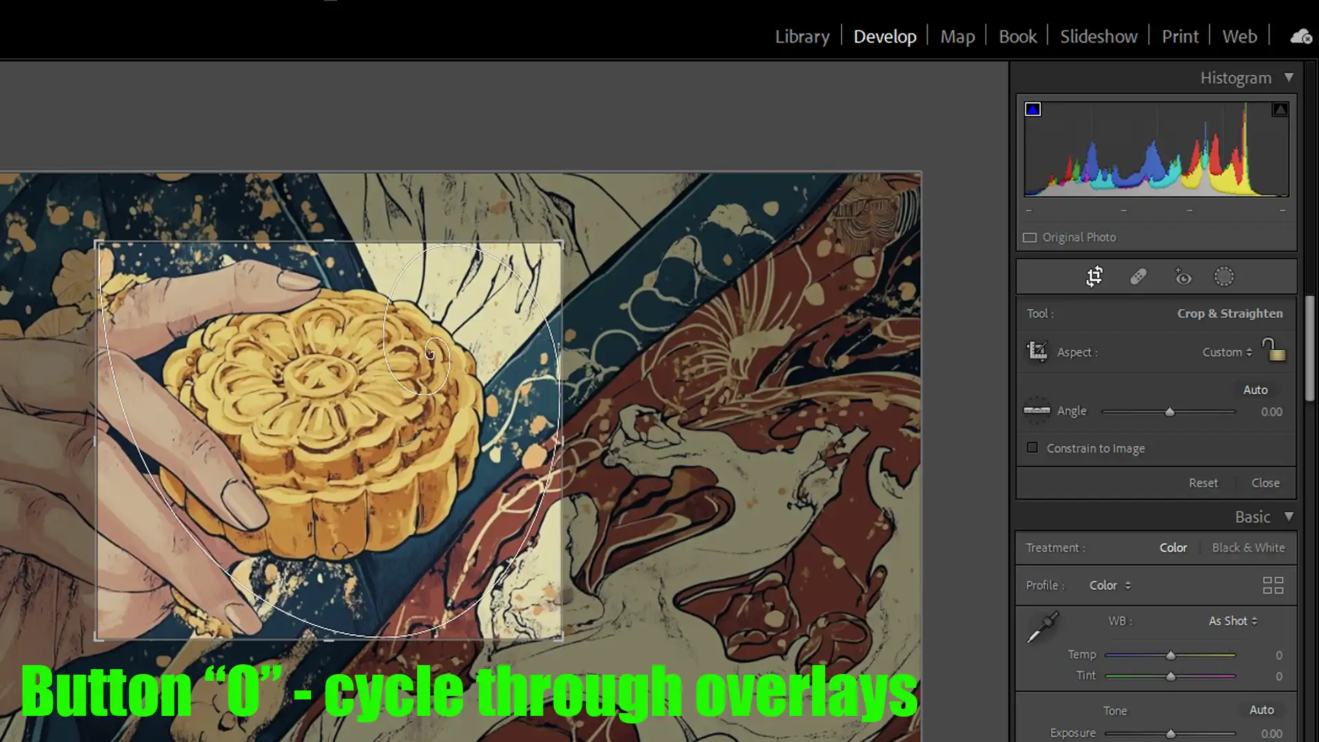 Golden ratio overlay in Lightroom for photo composition.