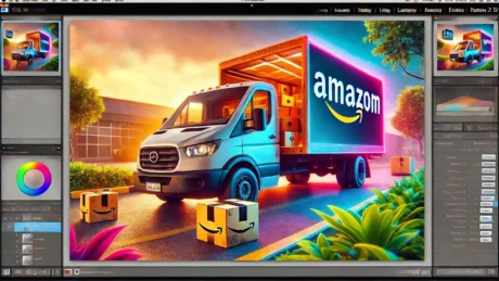 A vibrant thumbnail image showing a delivery van transferring digital data, represented by packages, to LR software.