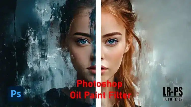 Side-by-side comparison of a portrait with and without the Photoshop oil paint filter, showcasing the transformation from a detailed image to a painterly effect.