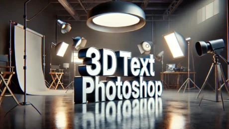 3D text effect created in a professional studio setting using Photoshop, showcasing lighting and depth.