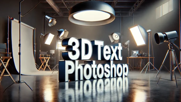 3D text effect created in a professional studio setting using Photoshop, showcasing lighting and depth.