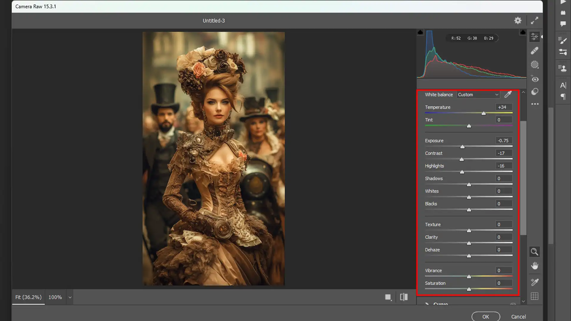 Adjusting vintage filter settings with Curves Adjustment Layer in Ps