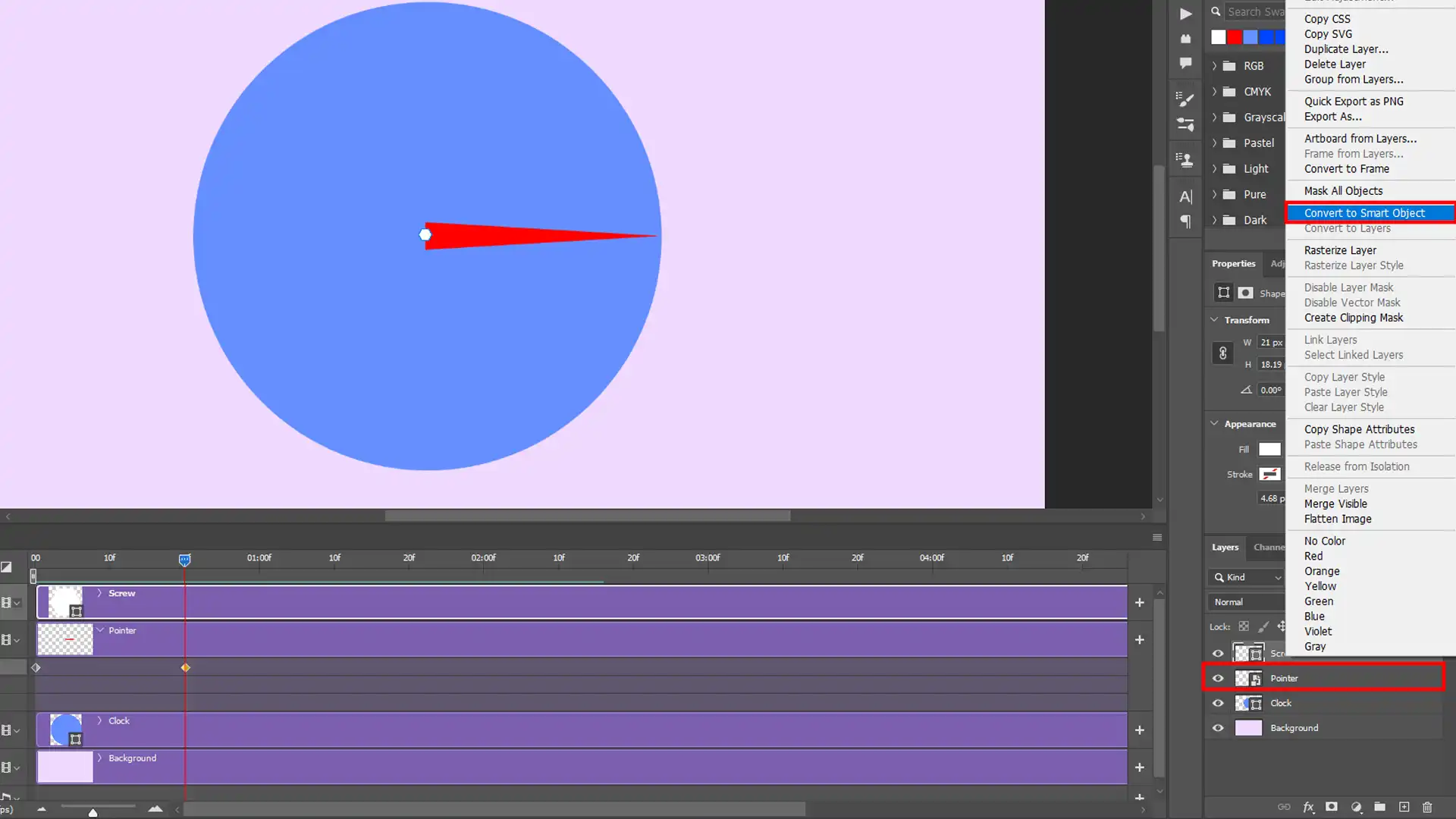 Picture editing software interface with a 'Convert to Smart Object' option highlighted for better animation control.