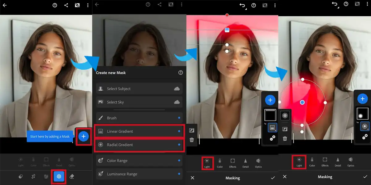 Lightroom Mobile Masking Tool options for isolating specific parts of an image